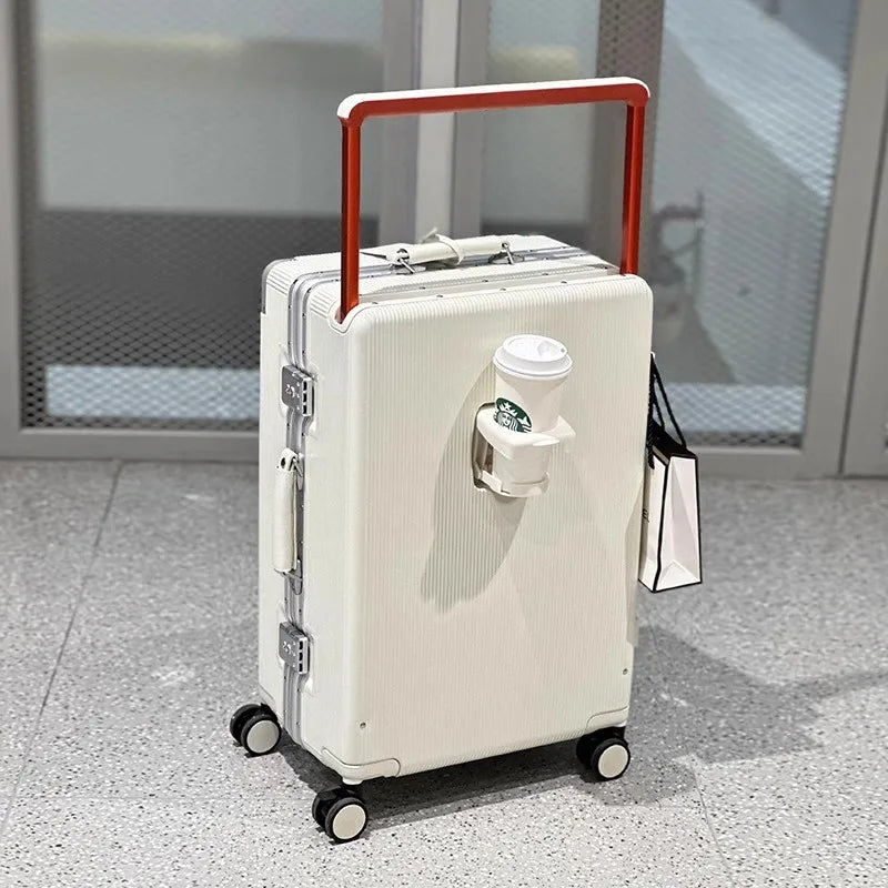 sushimu Suitcase Wide Handle Travel Suitcase Men 20 24 Carry-On Luggage Women PC Aluminum Frame Trolley Case