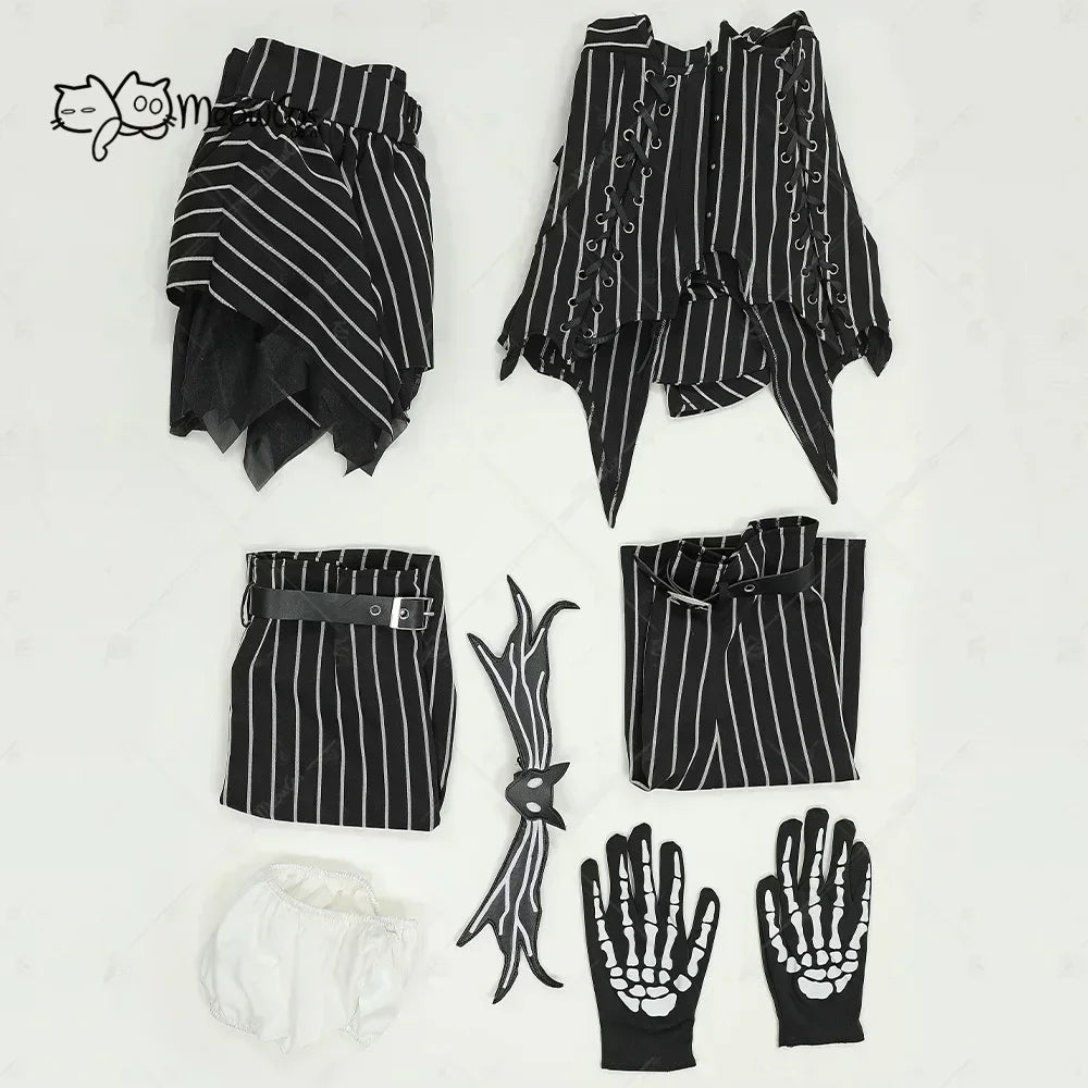 MEOWCOS Women's Jack Cosplay Costume Halloween Gothic Long Sleeve Top with Skirt and Gloves