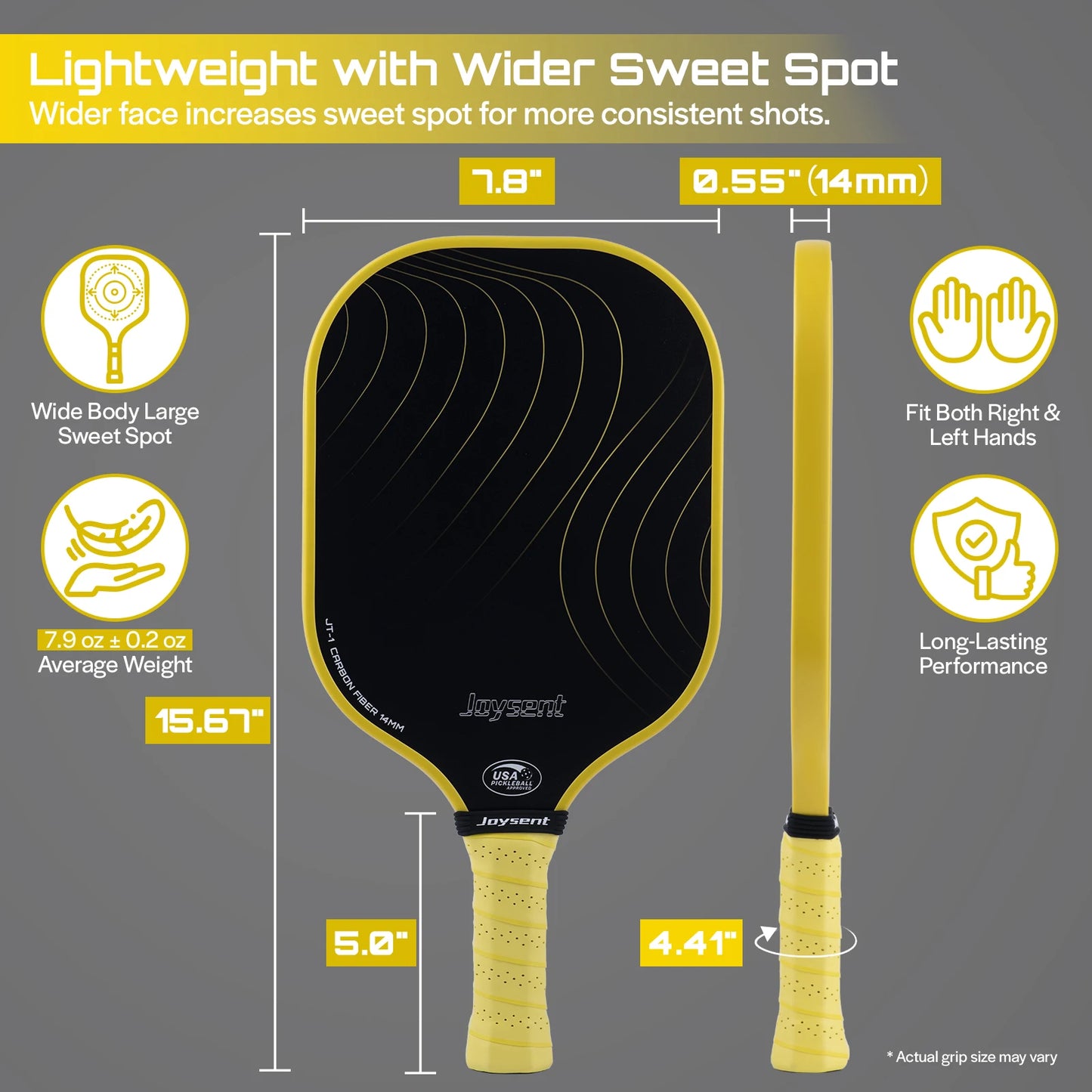 Joysent Pickleball Paddle USAPA T300 Carbon Fiber Pickleball Racket PP Honeycomb 14mm Pickle Ball Paddle For Beginner Men Women
