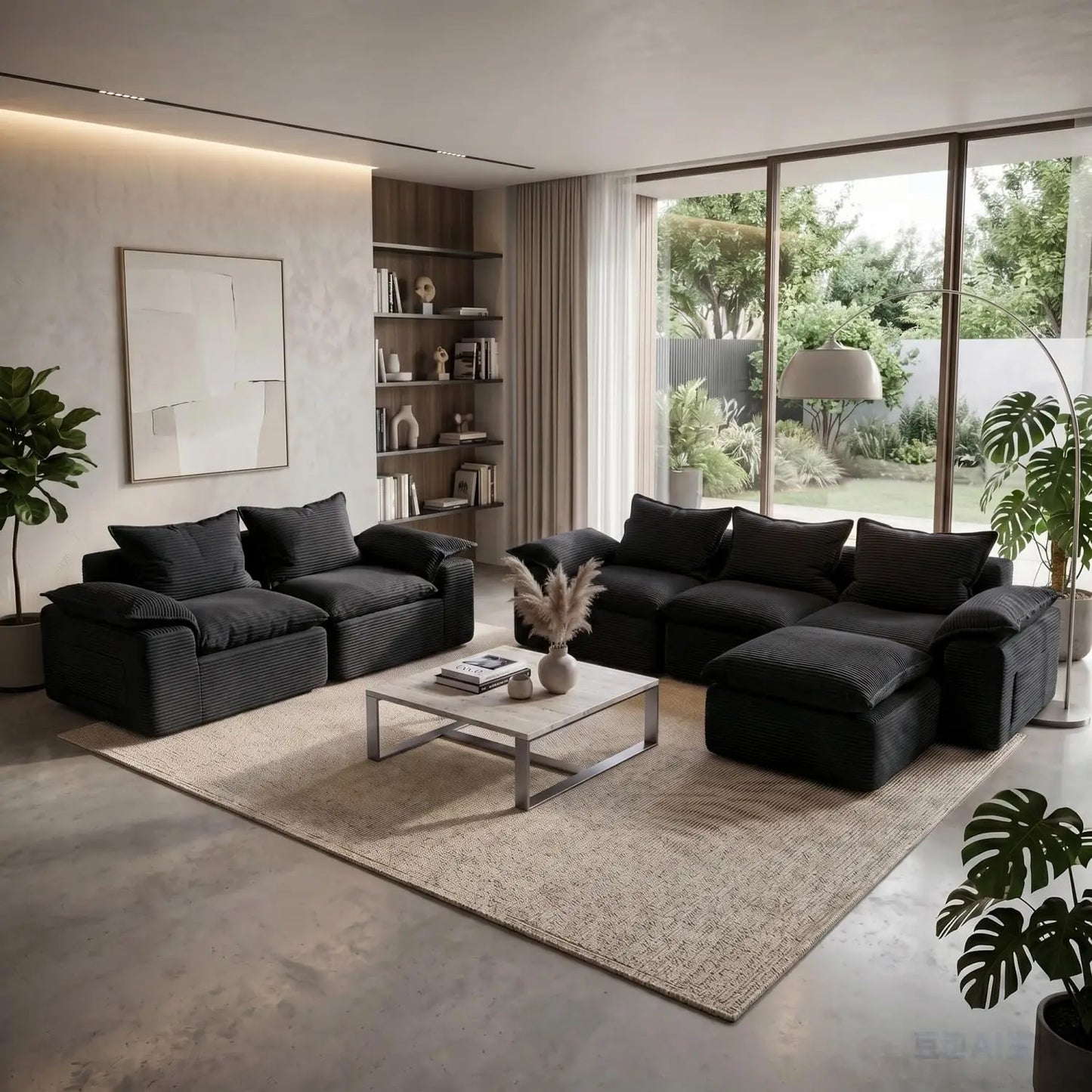 2Pcs Cloud Sectional Couch Sets, Convertible Modular Sofa. Grey | Boneless Couch, Deep Seat, Widened Armrests,, Customized