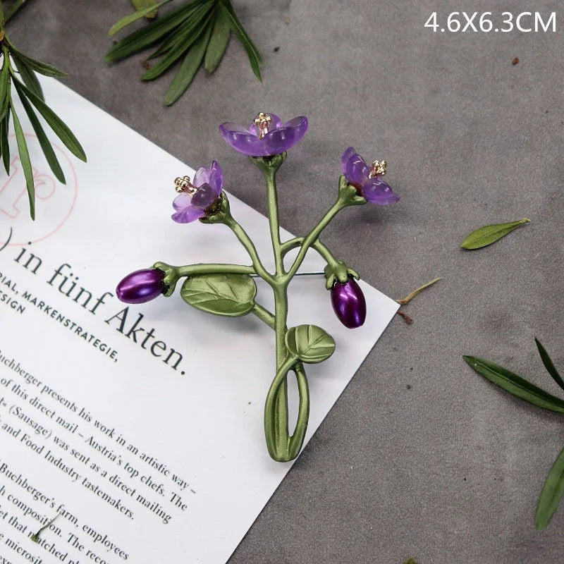 Creative Handmade Exquisite Green Plant Brooch Corsage Woman Retro Pearl Brooches Coat Accessories Jewelry