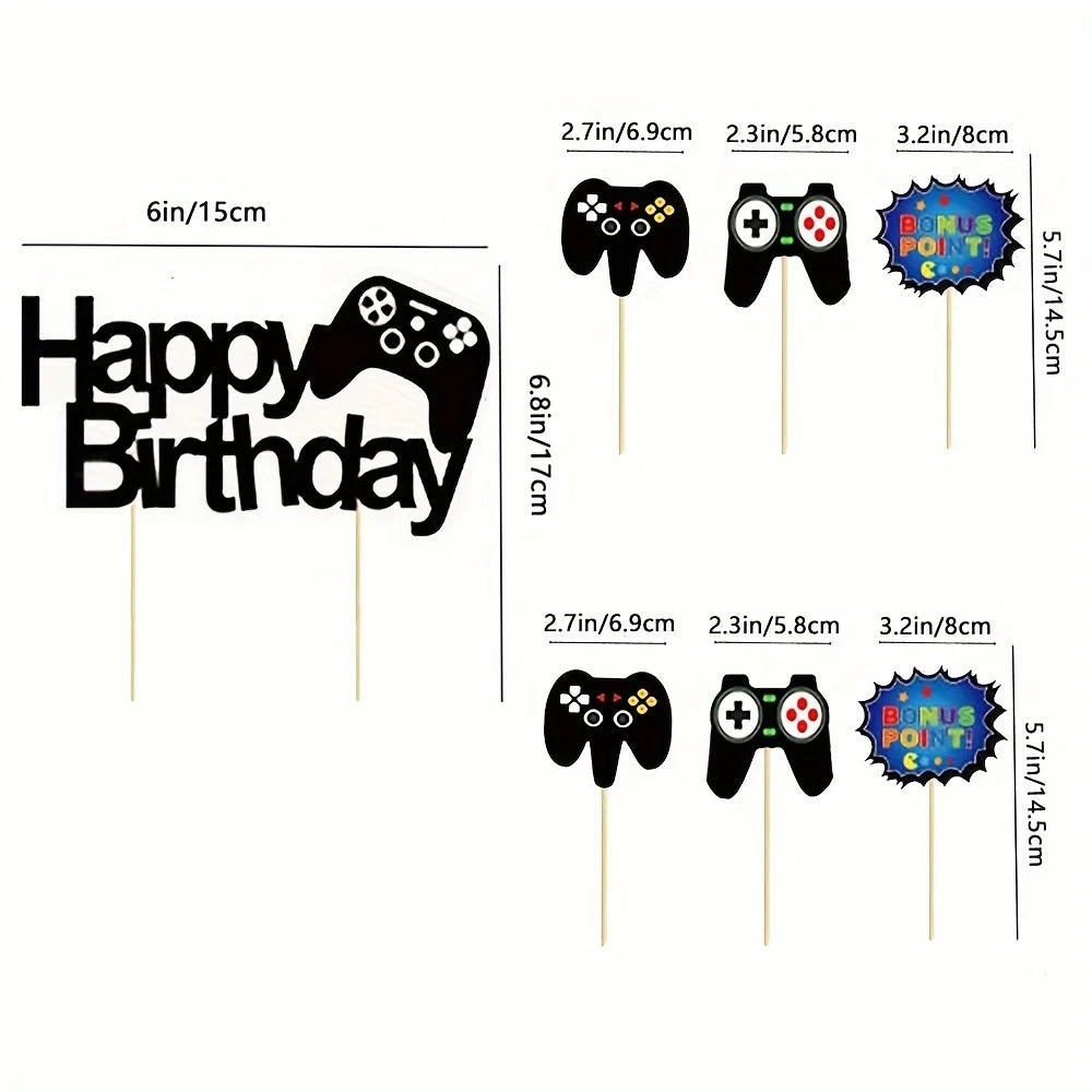 7pcs Game Console Theme Happy Birthday Party Cake Decoration-Birthday Party Decorating Supplies for Game Fans, Kids and Men