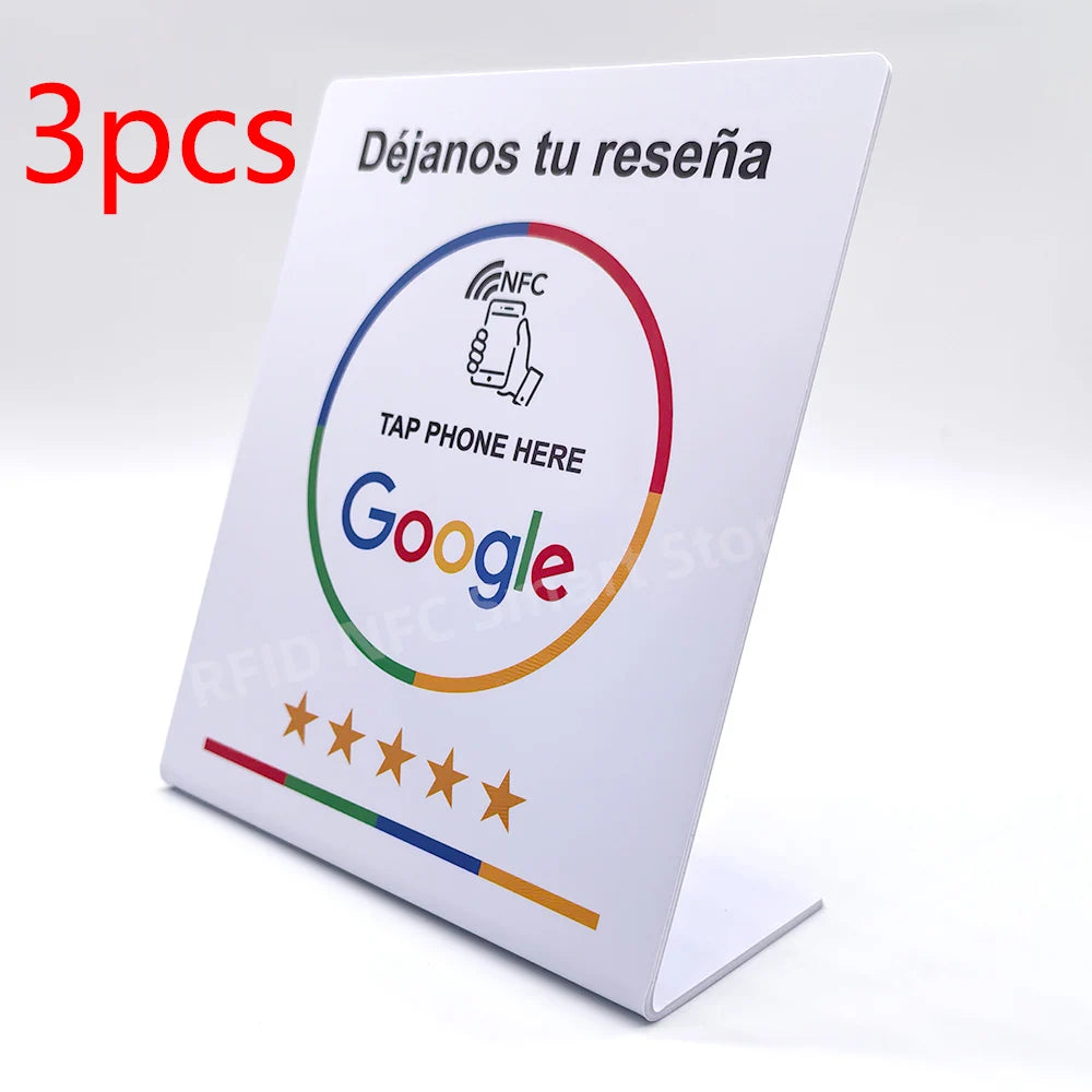 13.56Mhz Programmable Google Review Card NFC Station Table NFC Google Reviews Display Card Standing Déjanos Tu Reseña