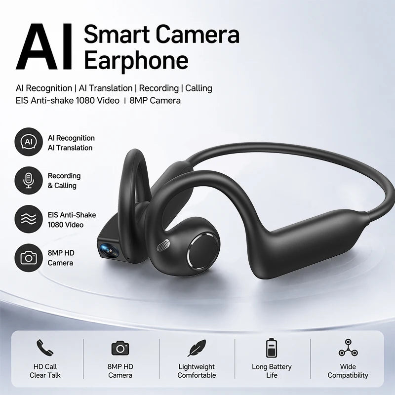 2026 Smart Camera Earphone 8MP Photo Video Voice Recording WiFi File Transfer Bluetooth Call AI Translator Wearable Headset