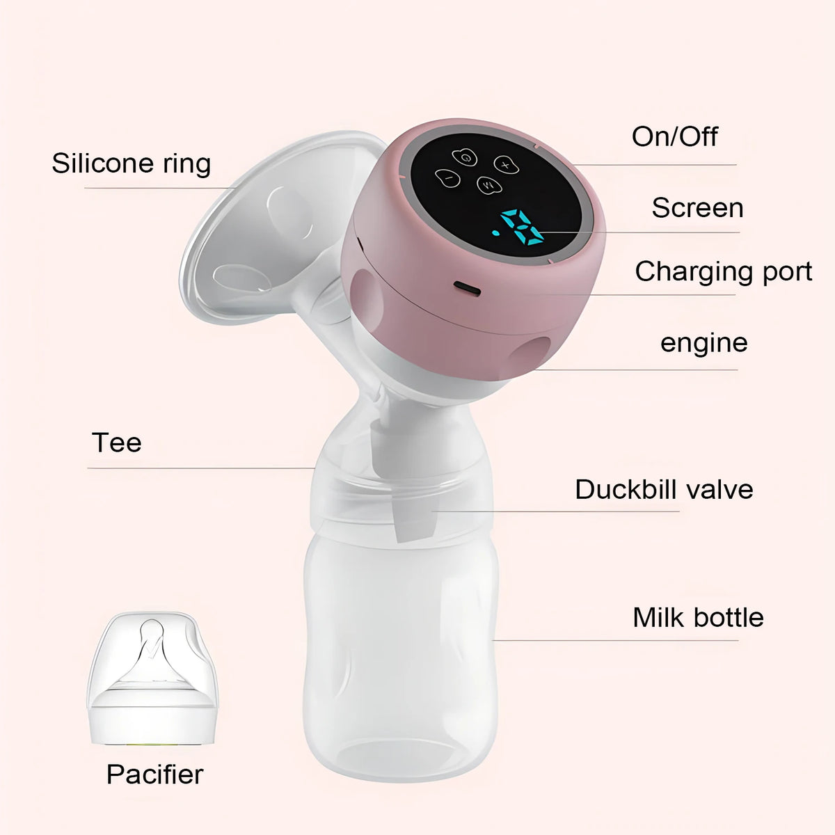 Intelligent Integrated Electric Breast Pump, High Suction Portable Painless Silent Breast Milk Pump for Postpartum Mothers