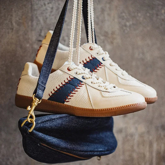 Maden Vintage German Training Baseball Shoes for Men's Summer White Casual Running Sports Shoes Outdoor Tennis Lace-up Sneakers