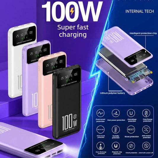 20000mAh Digital Display Power Bank 100W High Speed Fast Charger With LED Light Portable External Battery For All Smart Phones