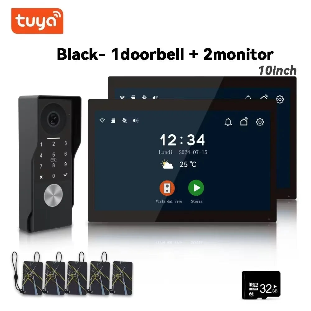 Anjielo 2-Wire TUYA Smart Video Intercom Doorbell Wired 1080P Waterproof Camera WIFI 7/10inch IPS Touch Screen Support IP CCTV