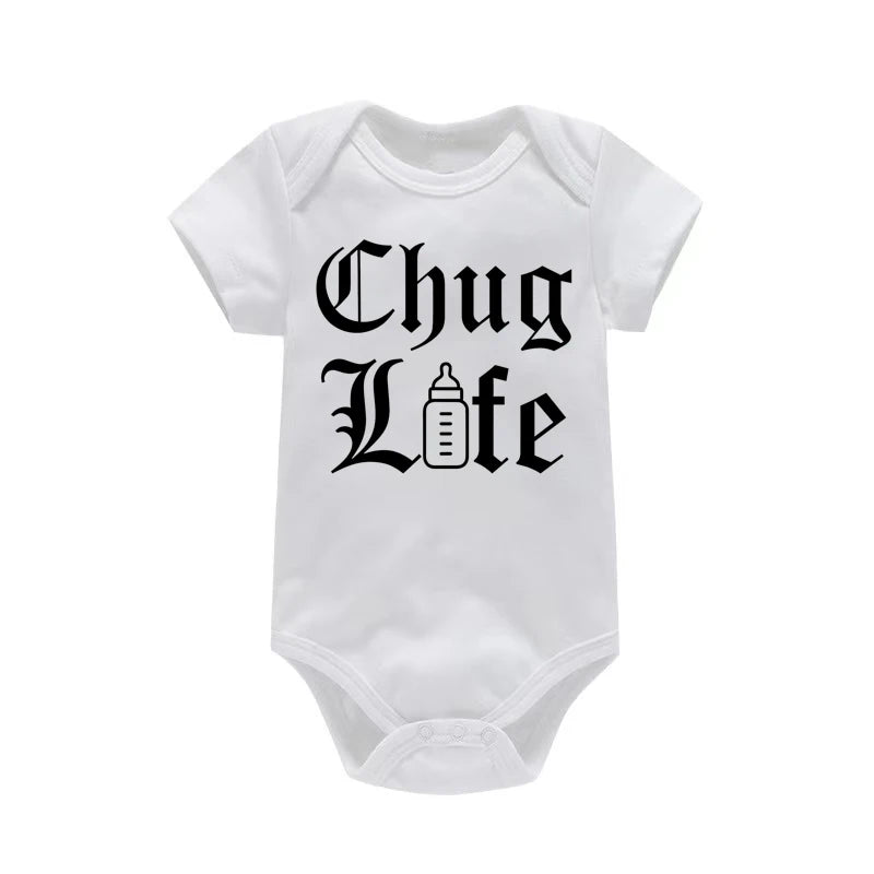 Chug Life Funny Milk Bottle Printed Newborn Baby Bodysuit Short Sleeve Infant Girls Rompers Summer Toddler Boys Ropa Clothes