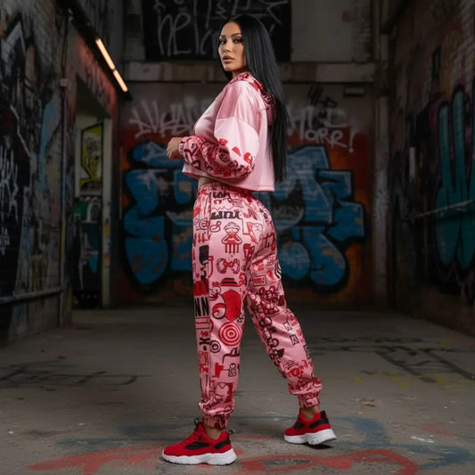 Pink Graffiti scribbles Women's Quick Dry Sweatpants(L65) CREATED BY DESIGNS BY KIEKIE
