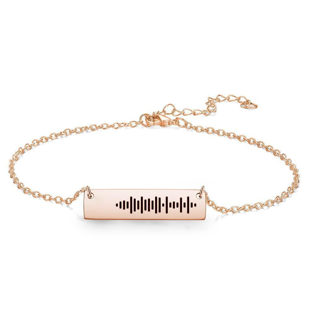 Gold Scannable Music Code Engraved Bar Anklet, Adjustable Chain, custom music anklet