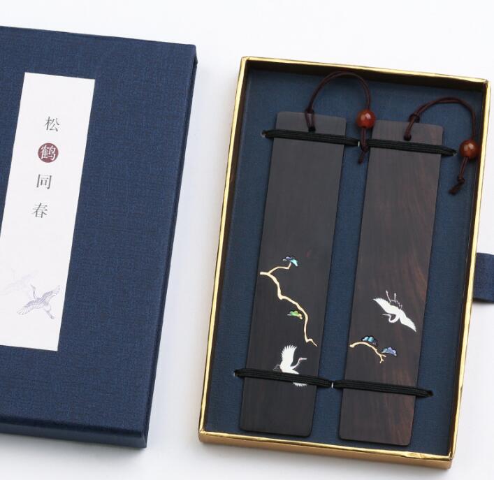 Retro Classical Chinese Style Mahogany Bookmark Gift Box Exquisite Ebony