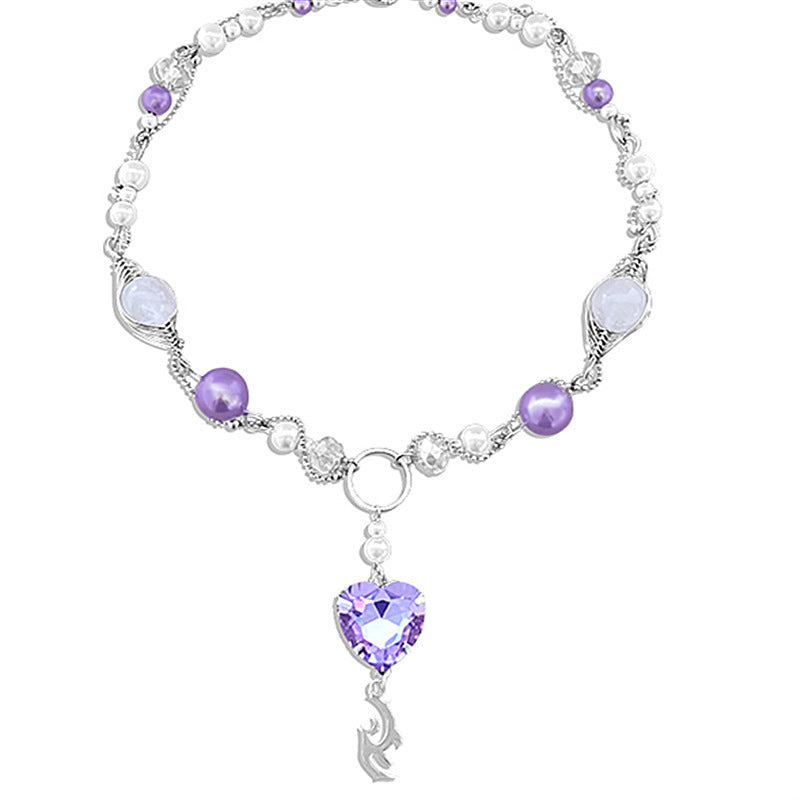 Small design purple pearl love necklace