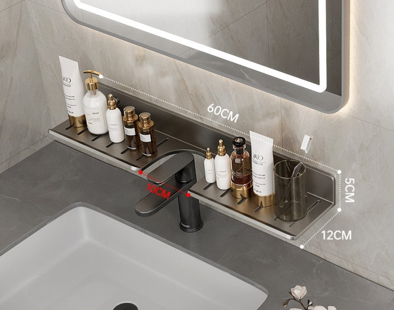 Gun Gray Storage Rack Punch-free Mirror Front Bathroom Faucet Storage Rack Bathroom Table Faucet Rack Alumimum