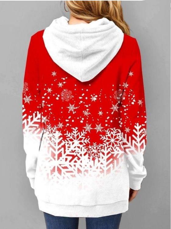 Women Printed Plus Size Stitching Hooded Long Sleeves