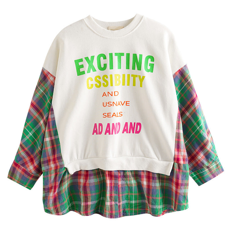Two-piece Top American Style Plaid Stitching Sweater