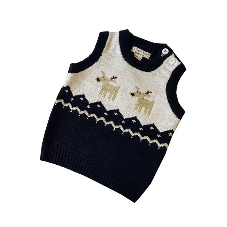 European And American Style Cotton Sweater Christmas Deer Children's Vest
