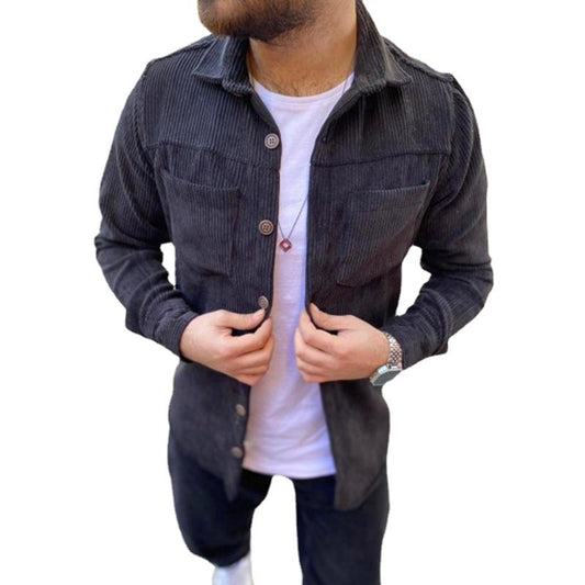 Casual Solid Color Corduroy Plus Size Autumn Lapel Shirt Jacket
