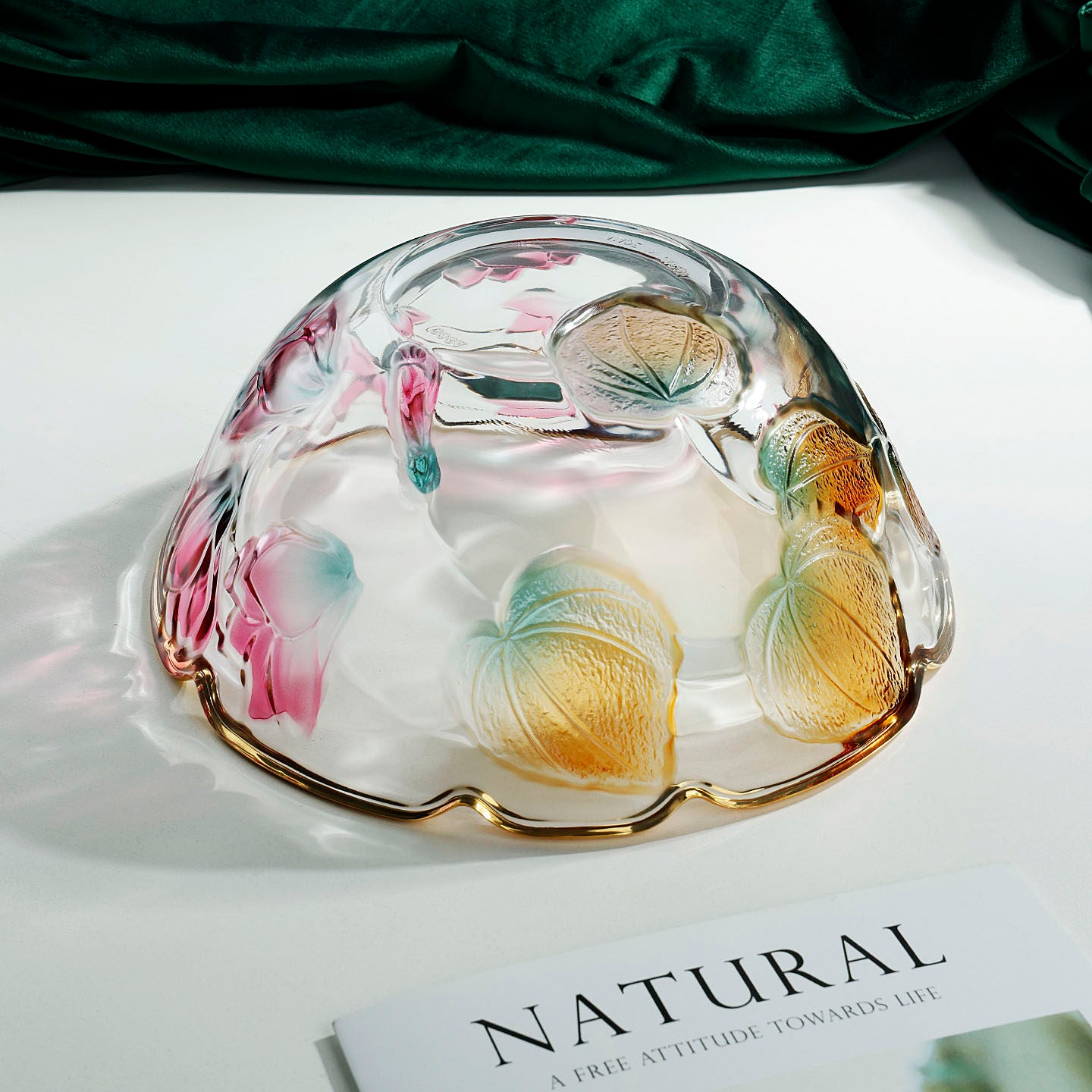 Creatively Painted Glass Fruit Bowl With Gold Accents