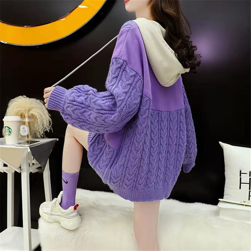 Plus Size Women's Stitching Hooded Sweater New Style