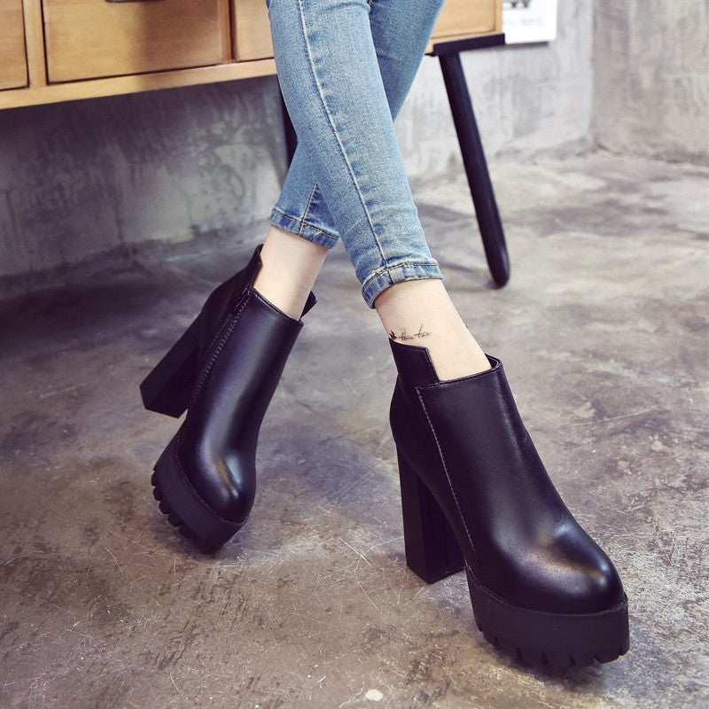 Women's Zipper Wicker Short Heel Martin Boots