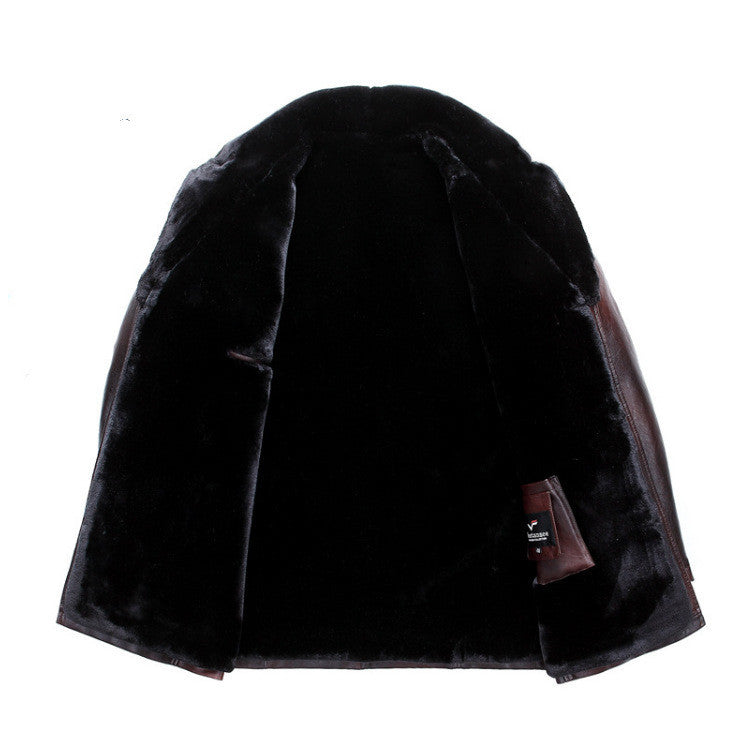Men's Winter Lapel Thickening Leather Coat