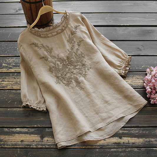 Fashion Cotton Plus Size Loose Embroidered T-shirt