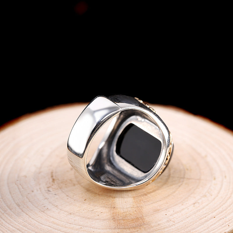 Personalized Men's Black Agate Ring