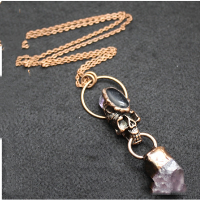 Personality Exaggerated Bull Head Jewelry Crystal Column Amethyst Necklace Pendant