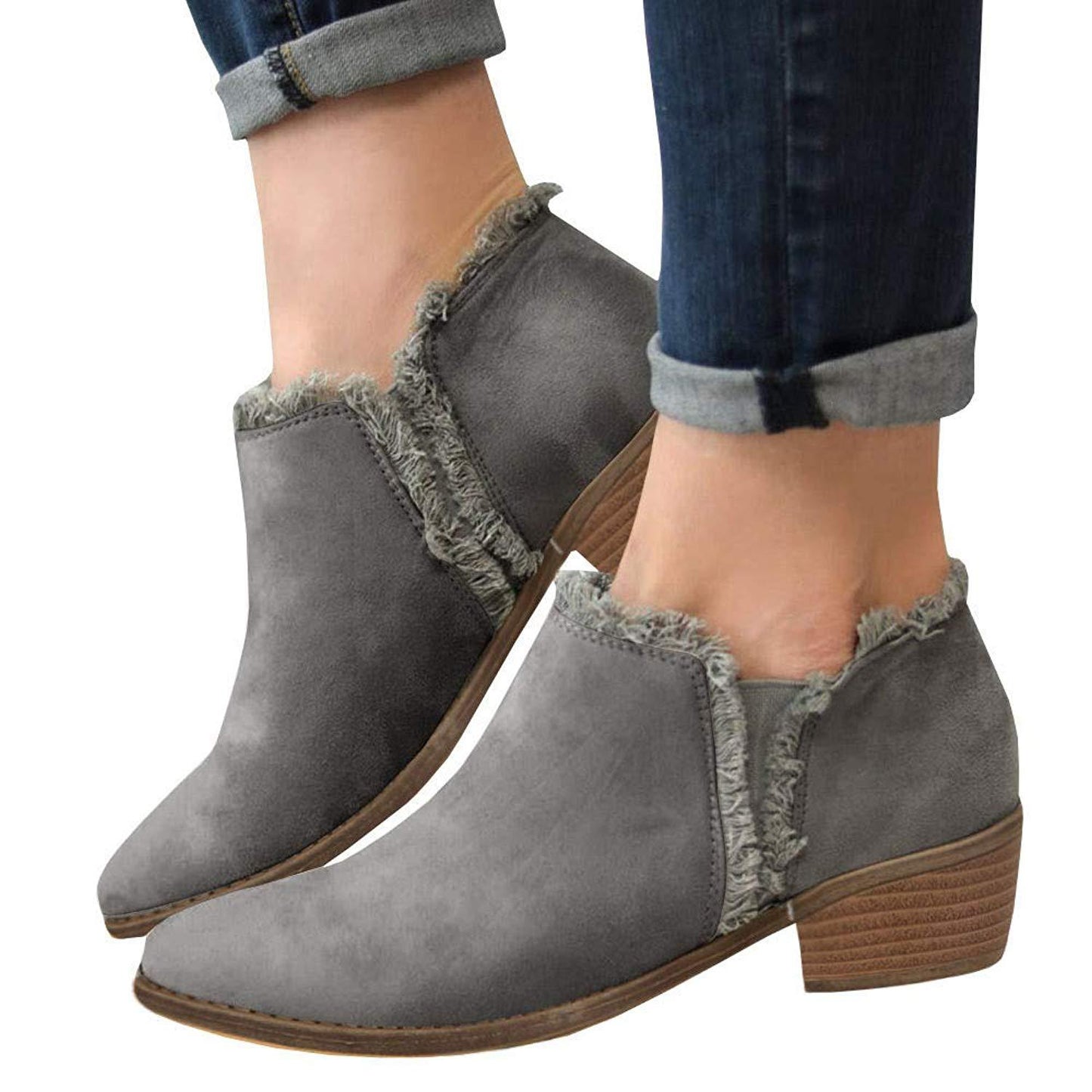 Retro Polished Thick Heel Plus Size Side Zipper Ankle Boots