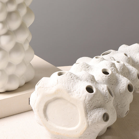 Decoration White Ceramic Vase Creative Personality Drum Bag Hollow Decoration Furnishings