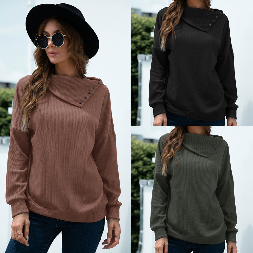 New Product Hot Sale Rollover Collar Pullover Knit Solid Color Top