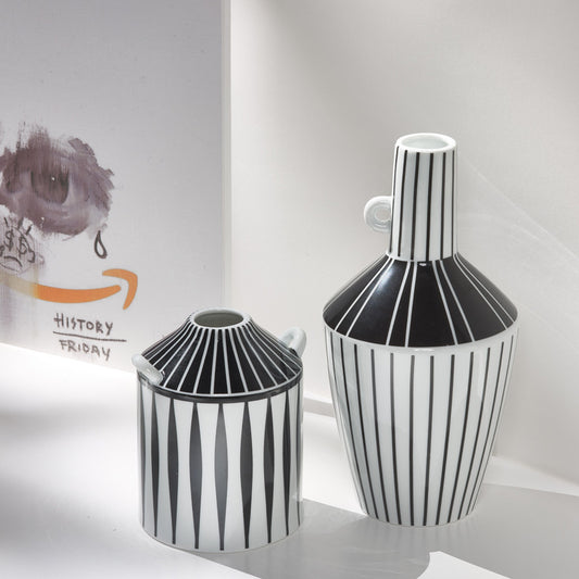 Nordic Black And White Mixed Color Stripe Ceramic Vase Decoration Dried Flower Living Room And Hotel Ornaments