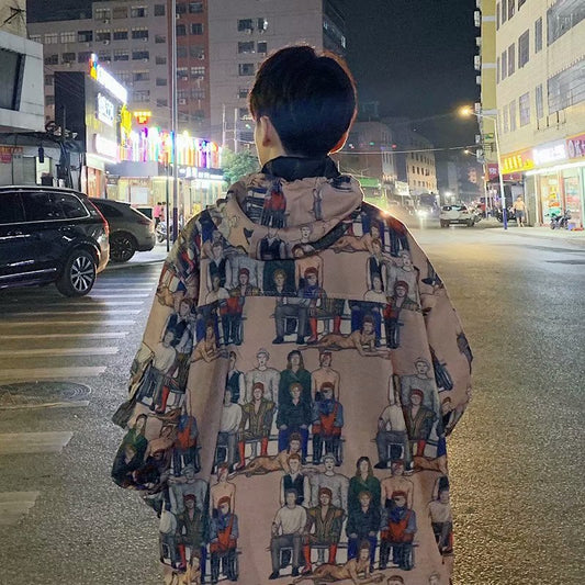 Hooded Jacket Men Graffiti Print Trend Pullover Top Plus Size Jacket Men