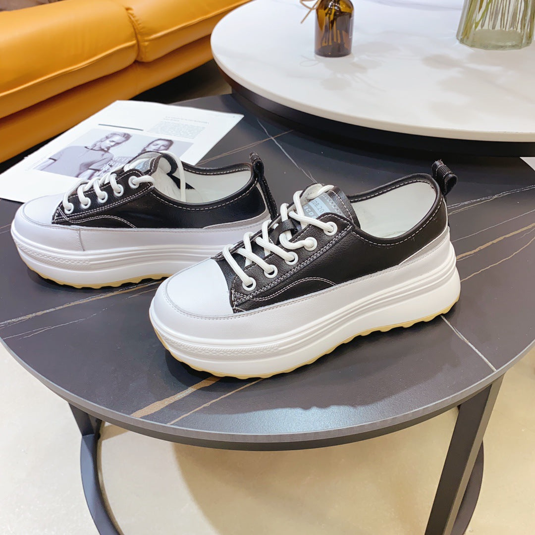 Cowhide Sponge Cake Platform White Shoes Women - FLIPSTYLEZLLC