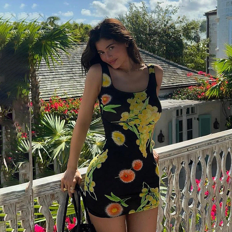 European And American Style Golden Girl Same Style Printing Dress