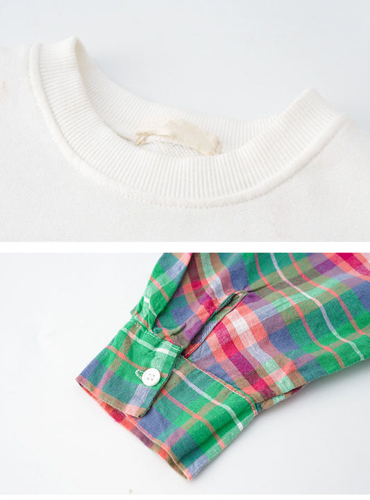 Two-piece Top American Style Plaid Stitching Sweater