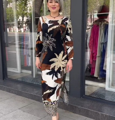 Commuter Round Neck Printed Plus Size Dress