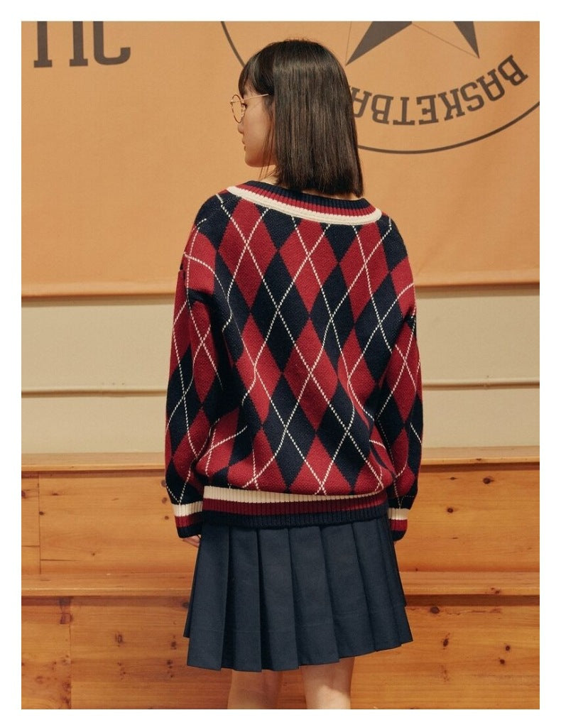 New Product Wholesale Diamond Sweater Women's V-neck Pullover