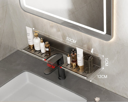 Gun Gray Storage Rack Punch-free Mirror Front Bathroom Faucet Storage Rack Bathroom Table Faucet Rack Alumimum