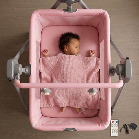 SmartBaby Multi-function Intelligent Electric Cradle – Pink | Bluetooth Music, Remote Control & Automatic Rocking Motion