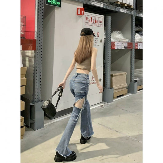 Rope-pumping Waist Slimming Design Sense Hot Girl Micro-flared Pants