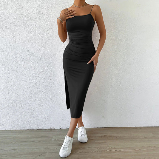 Suspender Dress Backless Slit One Step Sheath Dress