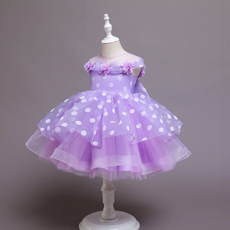 Children's Flower Princess Dress Year-old Girl Polka Dot