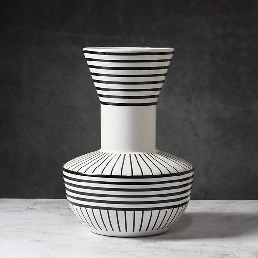 Black And White Striped Geometric Ceramic Vase Flower Ornaments