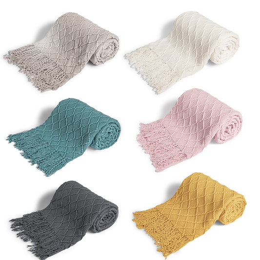 Fashion Knitted Solid Color Sofa Tassel Blanket