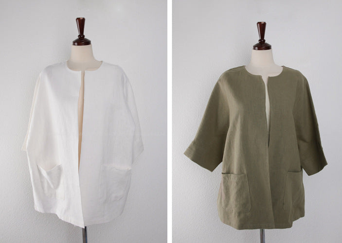 Women's Retro Plus Size Colorblock Simple Cotton Linen T-shirt