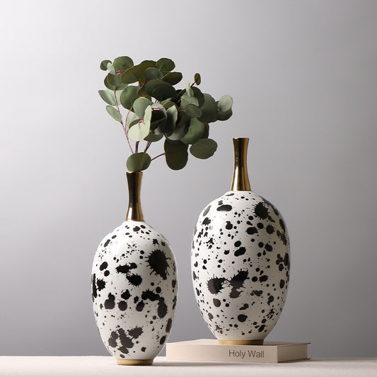 Chinese Ceramic Vase Splash-ink Color Matching Long Neck Flower Device