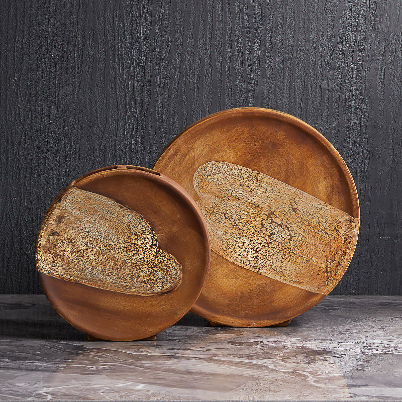 Wood Grain Ceramic Living Room Flat Vase Flower Arrangement Decoration