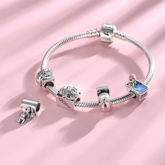 S925 Sterling Silver Beaded Toilet Bath Box Decadent Cat Bracelet Diy Accessories Beads